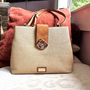 Luella Grey London Beige Shoulder/Crossbody Tote Satchel w/ gold accent NWOT